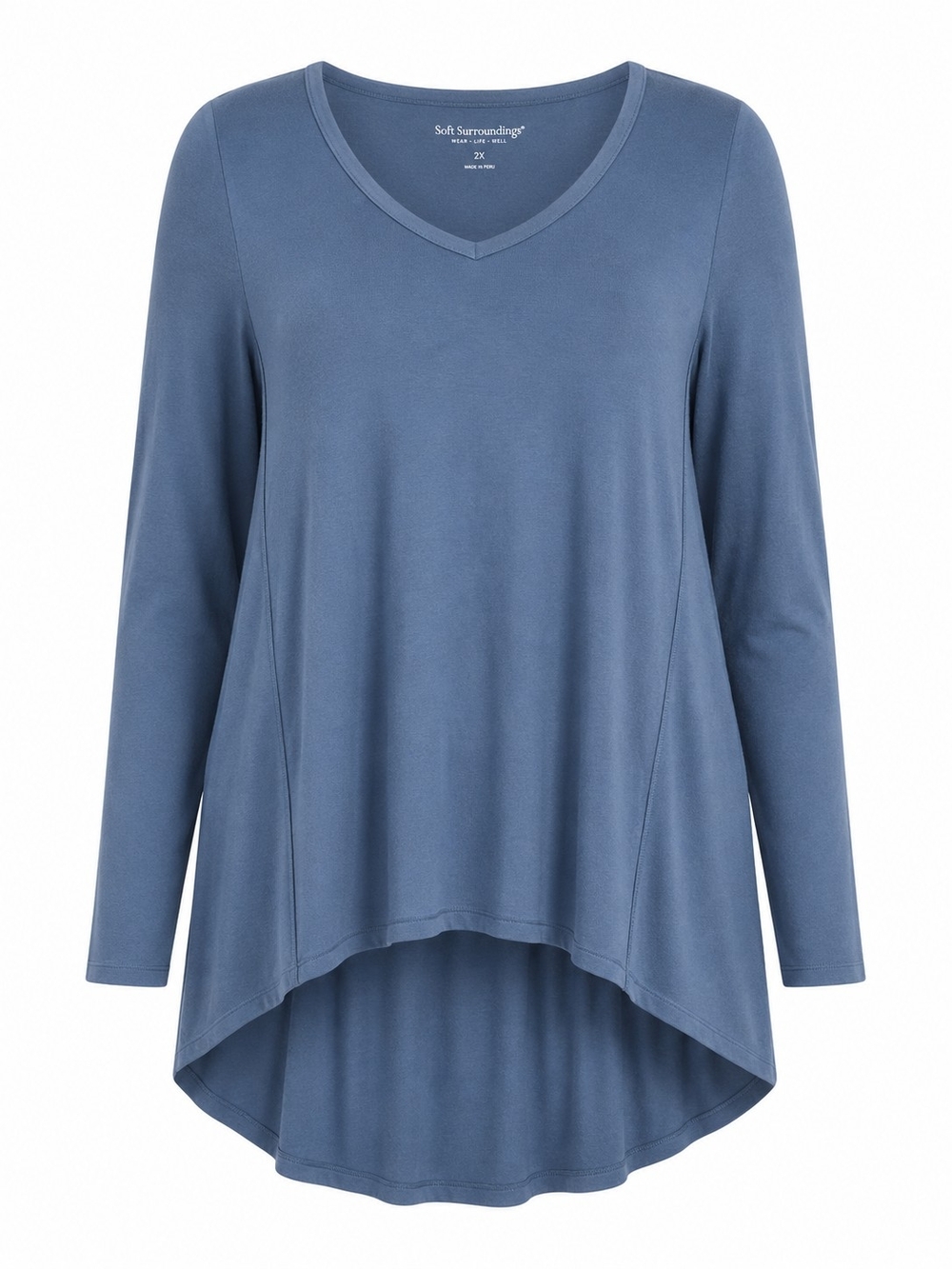 SOFT SURROUNDINGS | Soft Dusty Blue Modal High Low V-Neck Flowy Tunic Top | 2X